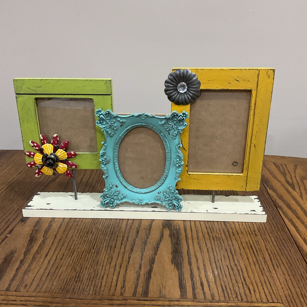 Shabby Chic Colorful Multi-Frame Wood and Metal for 3 photos
